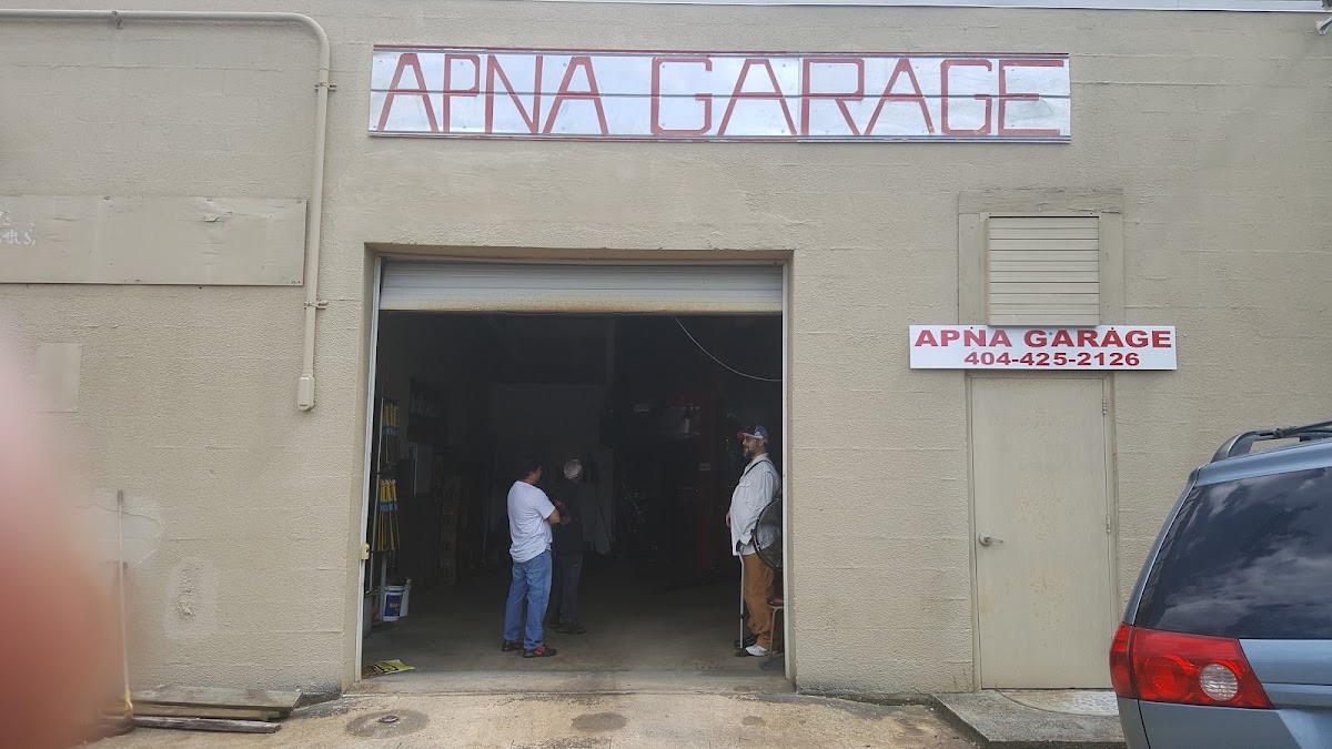 Apna Garage storefront in Decatur, GA — sign reads APNA GARAGE with phone 404-425-2126